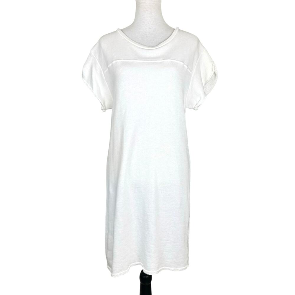 ISLE by Melis Kozan White Terry Sweatshirt Short Sleeve Shift Dress Coverup